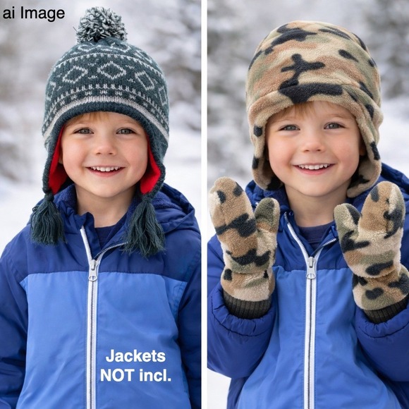 Carters/Nice Caps Other - Kids Camo Fleece Trapper Hat w‎ Mittens Set 2T-4T Winter Warm Playcore Practical